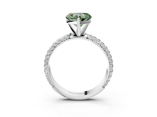 Platinum Fancy Green Heart  Diamond Solitaire Ring with Prong Setting and Pavé Band