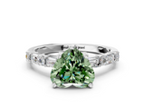 White gold Fancy Green Heart  Solitaire with Side Baguettes and Channel Set Band