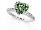 White gold Fancy Green Heart  Solitaire with Side Baguettes and Channel Set Band_1