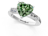 White gold Fancy Green Heart  Solitaire with Tapered Baguette Side Stones on a Classic Band with Four-Prong Setting_1