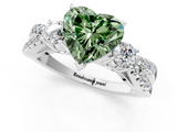 White gold Fancy Green Heart  Three-Stone Diamond Ring with Pavé Split Shank and Four-Prong Setting_1