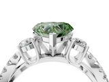 White gold Fancy Green Heart  Three-Stone Diamond Ring with Pavé Split Shank and Four-Prong Setting_4