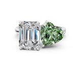 White gold Fancy Green Heart  and Emerald Cut Toi Moi Ring with Prong Setting_29