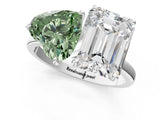White gold Fancy Green Heart  and Emerald Cut Toi Moi Ring with Prong Setting_30