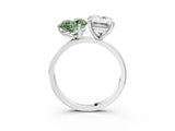 White gold Fancy Green Heart  and Emerald Cut Toi Moi Ring with Prong Setting_32