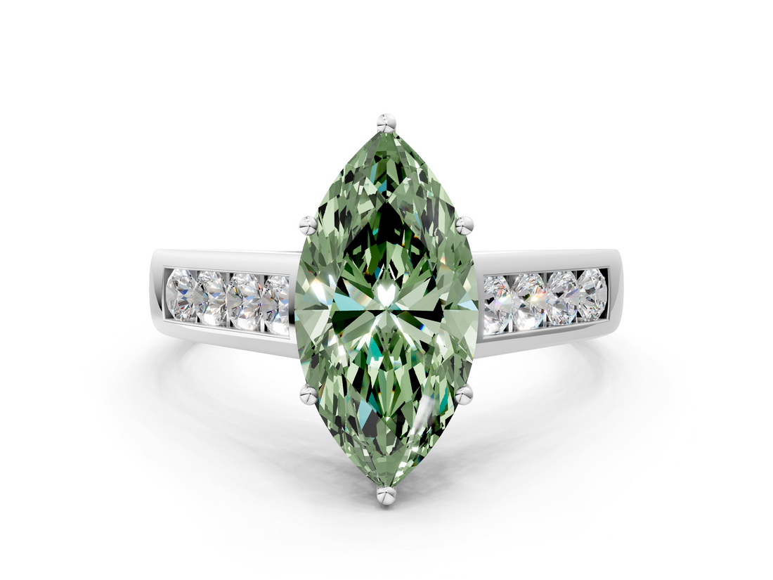 White gold Fancy Green Marquise  Brilliant Channel-Set Solitaire Ring with Four-Prong Setting_37