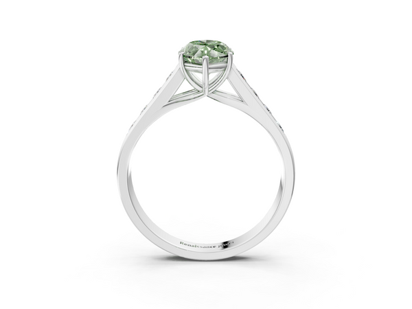 Platinum Fancy Green Marquise  Brilliant Channel-Set Solitaire Ring with Four-Prong Setting