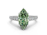 White gold Fancy Green Marquise  Brilliant Cut Diamond Engagement Ring with Pavé Band and Four-Prong Setting_49