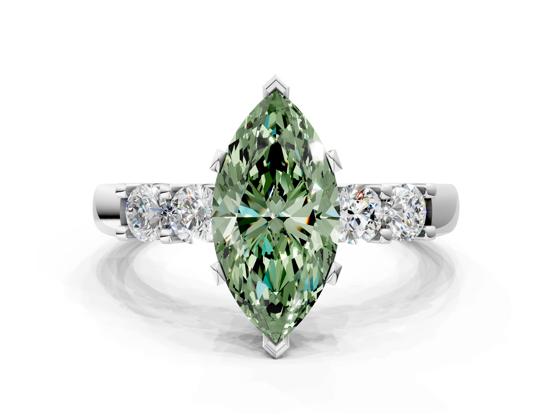 White gold Fancy Green Marquise  Brilliant Cut Diamond Five-Stone Prong Set Engagement Ring with Channel Band_20