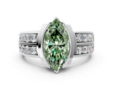 White gold Fancy Green Marquise  Brilliant Diamond Channel Set Wide Band Ring with Bezel Setting_37