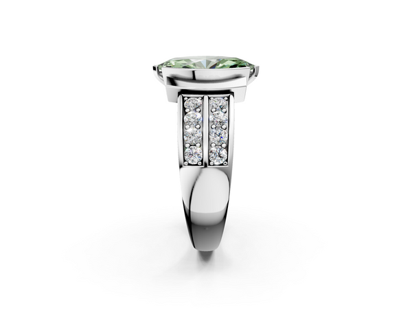 White gold Fancy Green Marquise  Brilliant Diamond Channel Set Wide Band Ring with Bezel Setting