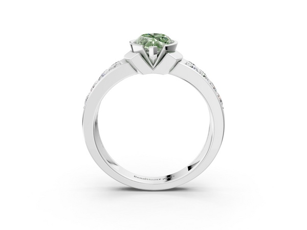 White gold Fancy Green Marquise  Brilliant Diamond Channel Set Wide Band Ring with Bezel Setting