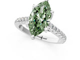 White gold Fancy Green Marquise  Brilliant Diamond Solitaire with Pavé Band and Four-Prong Setting 2