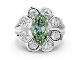 White gold Fancy Green Marquise  Brilliant Flower Halo Diamond Split Shank Ring_87