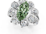 White gold Fancy Green Marquise  Brilliant Flower Halo Diamond Split Shank Ring_88