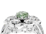White gold Fancy Green Marquise  Brilliant Flower Halo Diamond Split Shank Ring_91