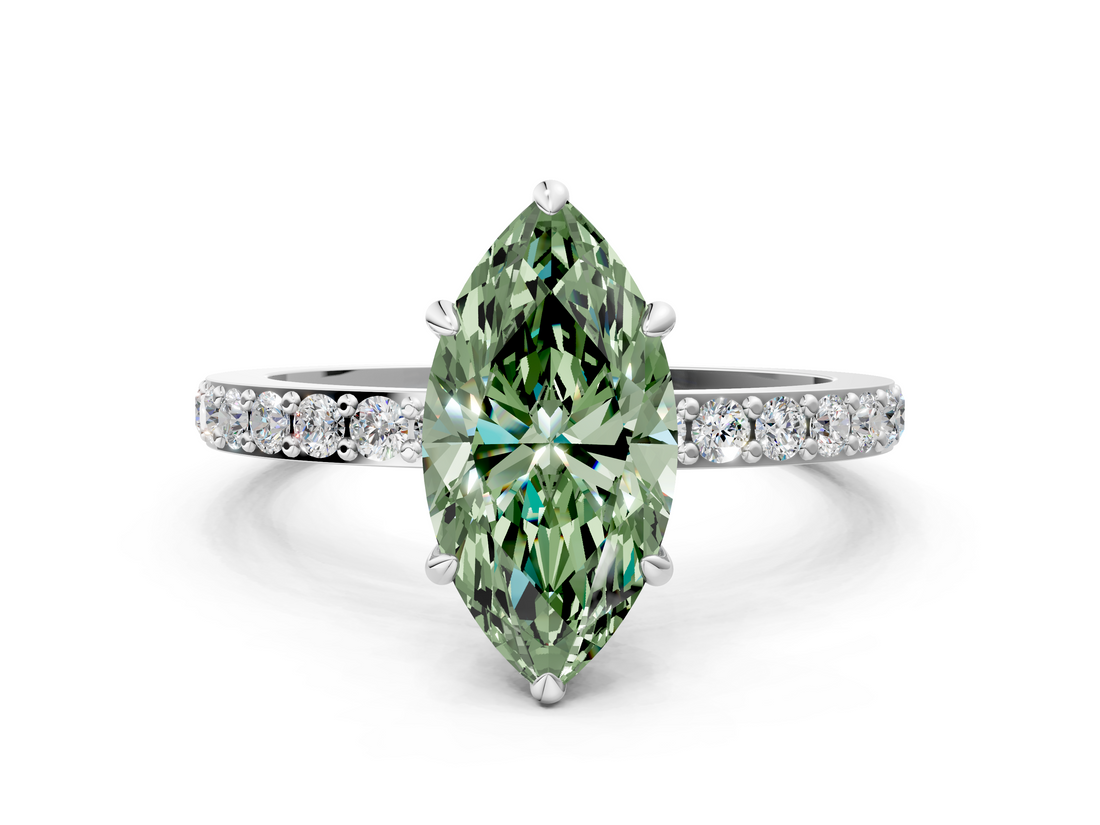 White gold Fancy Green Marquise  Brilliant Pavé Band Solitaire with Four-Prong Setting_58