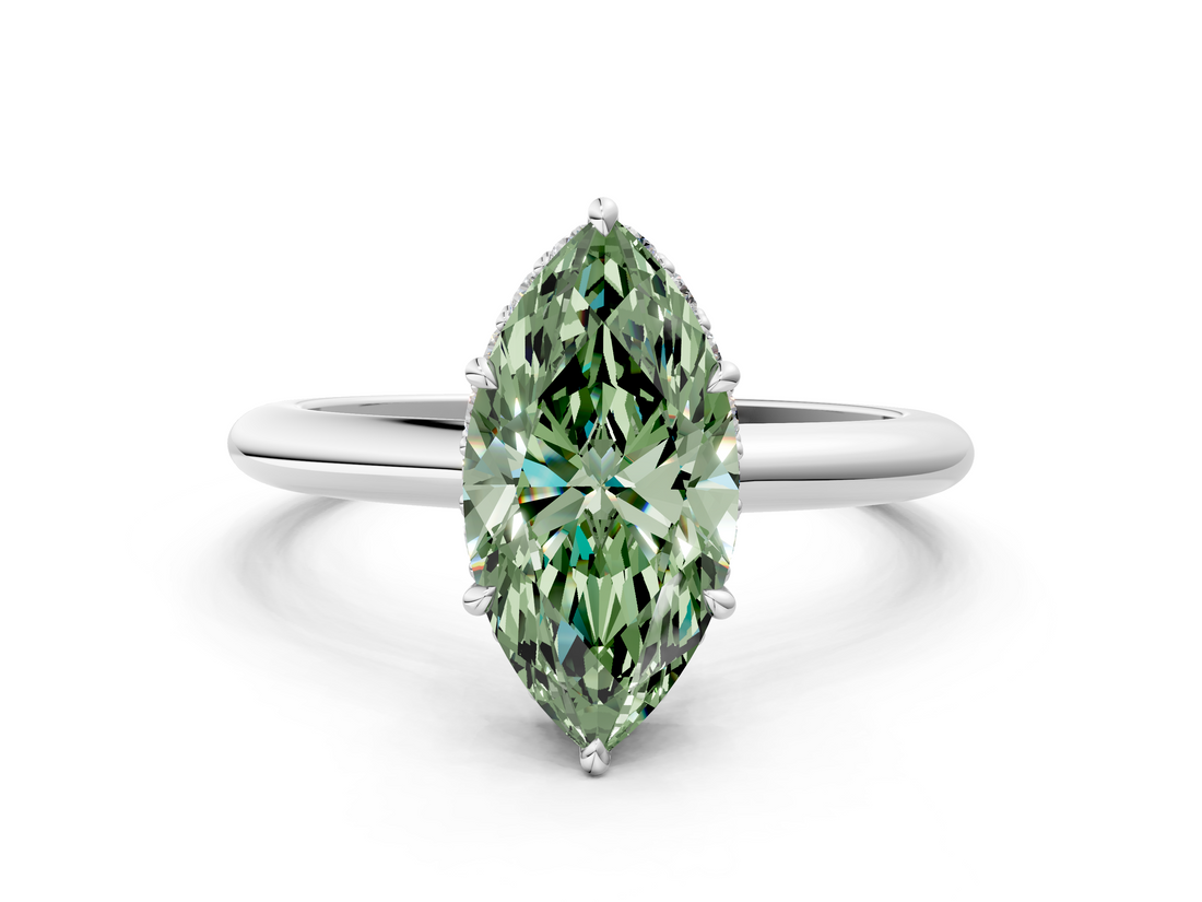 White gold Fancy Green Marquise  Brilliant Solitaire Engagement Ring with Six-Prong Setting and Classic Band_20