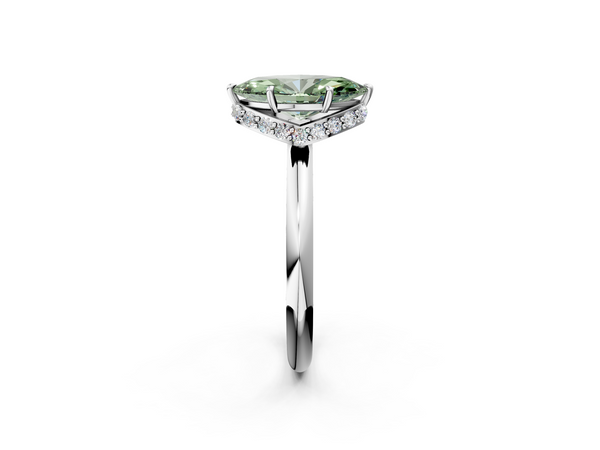 Platinum Fancy Green Marquise  Brilliant Solitaire Engagement Ring with Six-Prong Setting and Classic Band