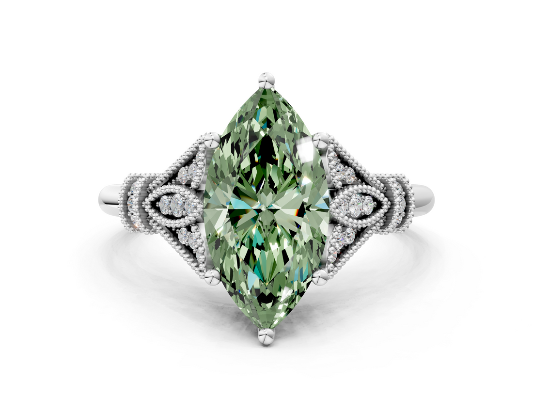 White gold Fancy Green Marquise  Brilliant Solitaire with Pave Band and Four-Prong Setting_20