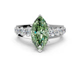 White gold Fancy Green Marquise  Brilliant Solitaire with Side Stones on a Pave Band and Four-Prong Setting_78