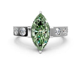 White gold Fancy Green Marquise Cut Brilliant Channel-Set Diamond Ring with Bezel Prong Setting_12