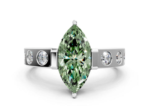 White gold Fancy Green Marquise Cut Brilliant Channel-Set Diamond Ring with Bezel Prong Setting_12