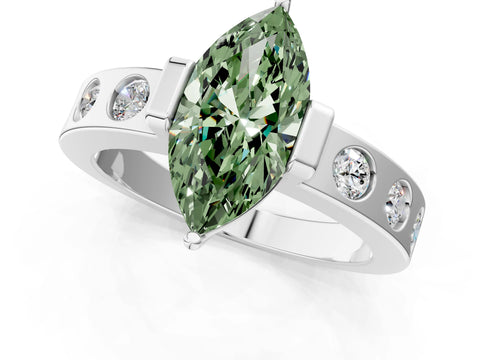 White gold Fancy Green Marquise Cut Brilliant Channel-Set Diamond Ring with Bezel Prong Setting_13