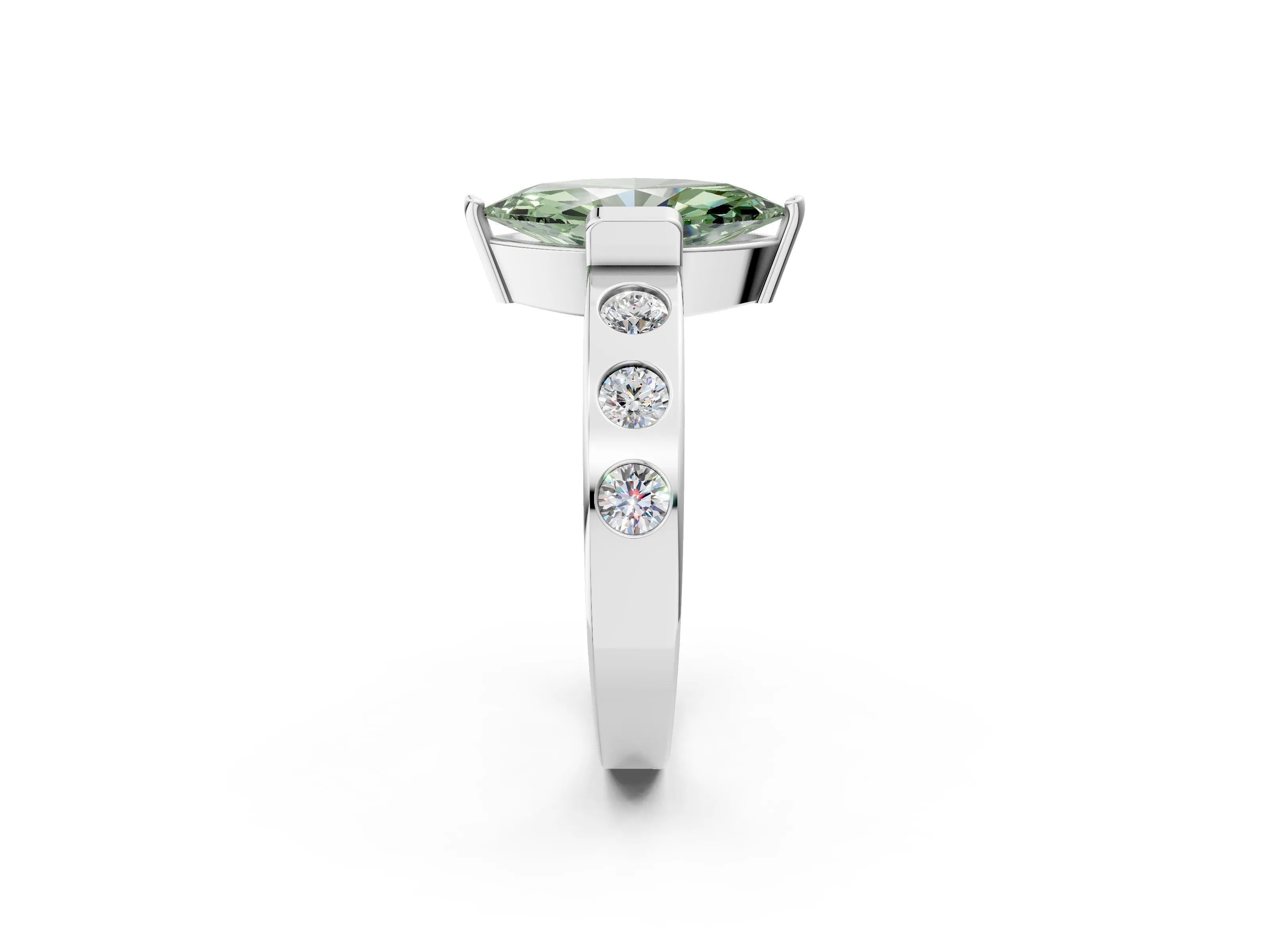 White gold Fancy Green Marquise Cut Brilliant Channel-Set Diamond Ring with Bezel Prong Setting_14