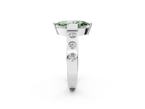 White gold Fancy Green Marquise Cut Brilliant Channel-Set Diamond Ring with Bezel Prong Setting_14