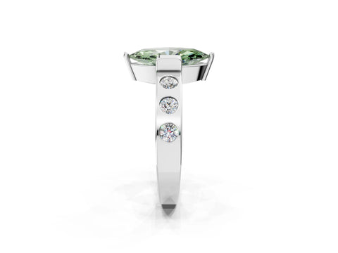 White gold Fancy Green Marquise Cut Brilliant Channel-Set Diamond Ring with Bezel Prong Setting_2
