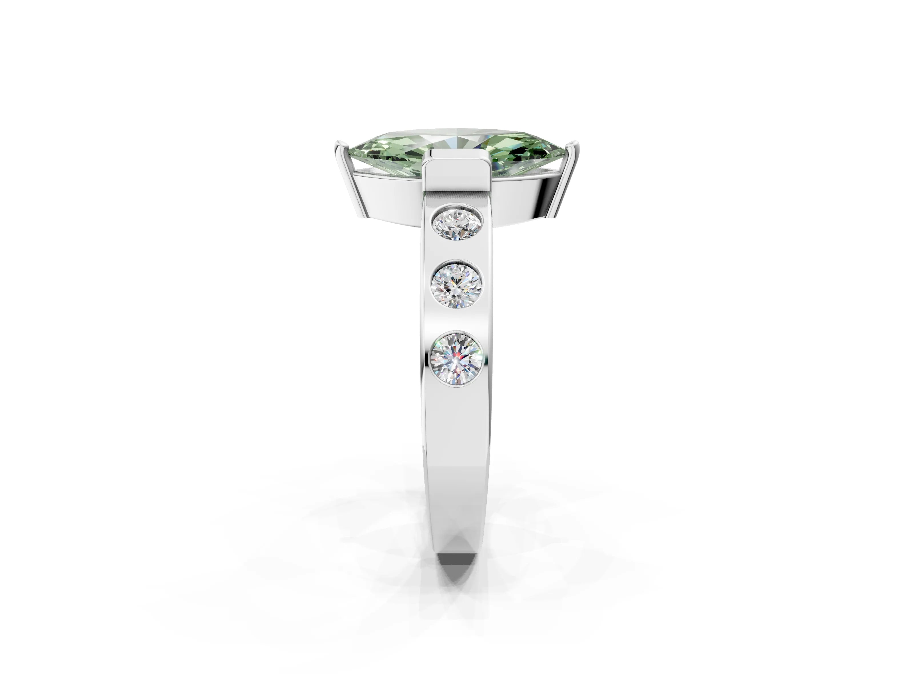 White gold Fancy Green Marquise Cut Brilliant Channel-Set Diamond Ring with Bezel Prong Setting_2