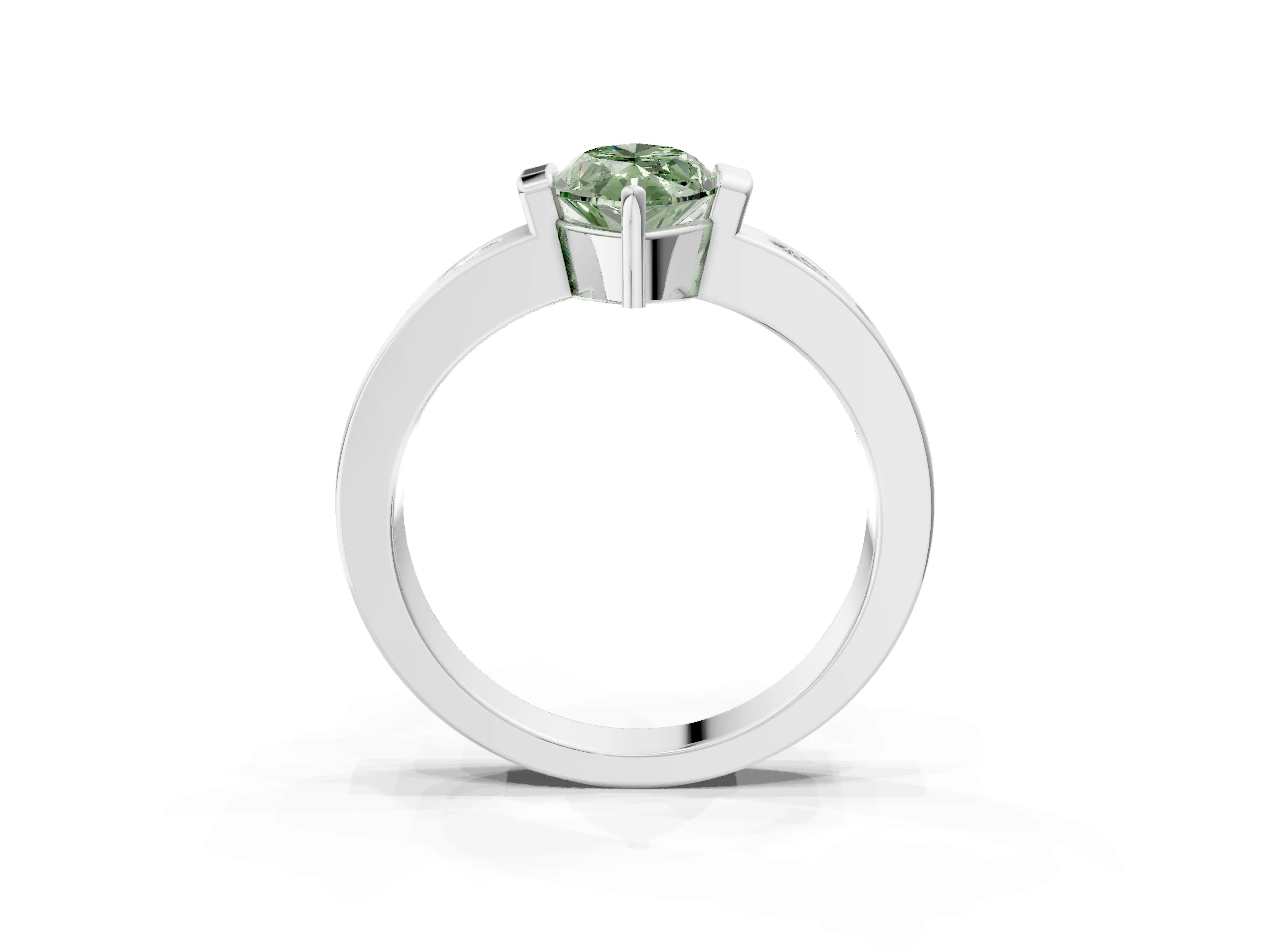 White gold Fancy Green Marquise Cut Brilliant Channel-Set Diamond Ring with Bezel Prong Setting_3