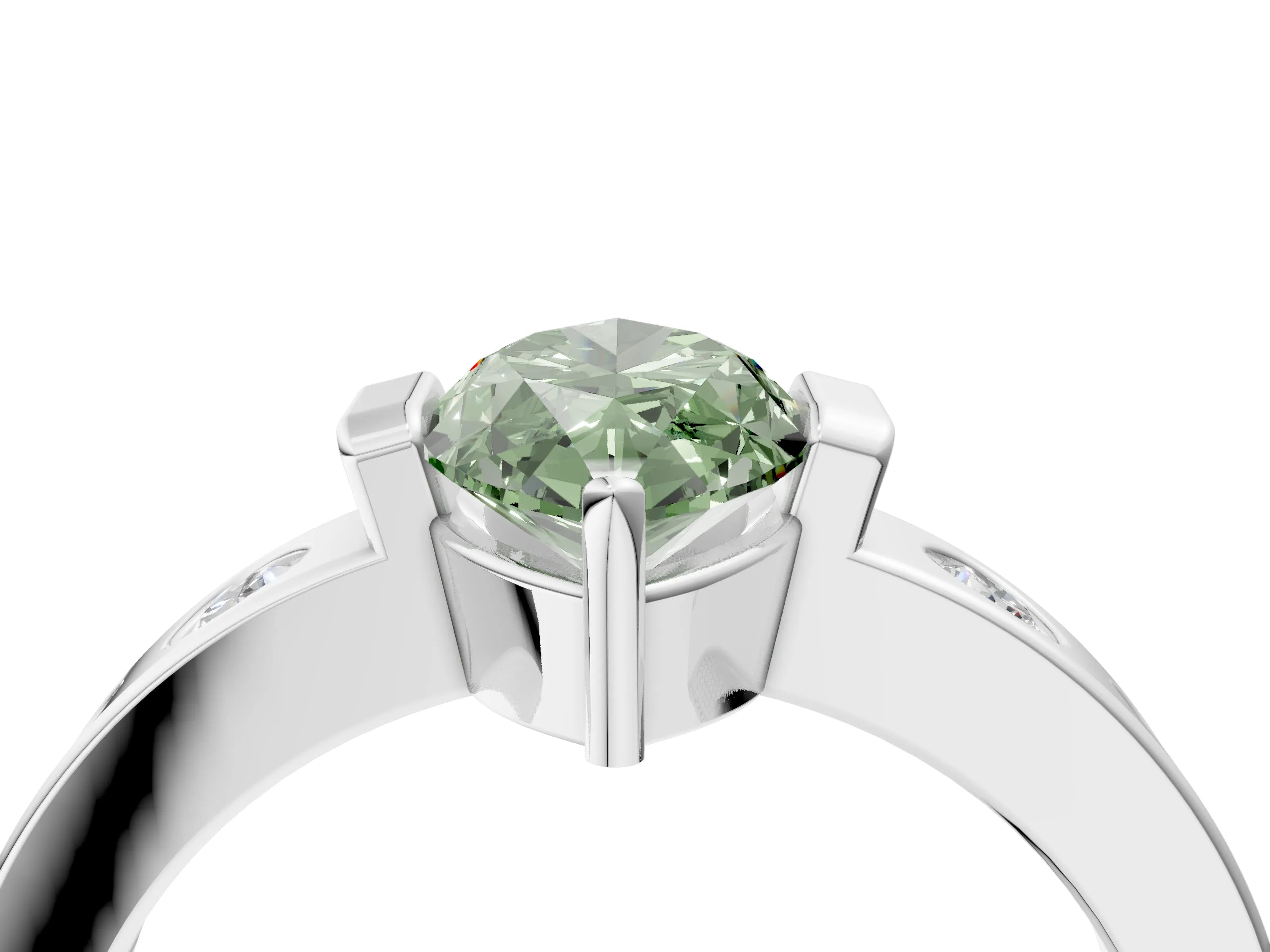 White gold Fancy Green Marquise Cut Brilliant Channel-Set Diamond Ring with Bezel Prong Setting_4