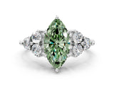 White gold Fancy Green Marquise Cut Brilliant Diamond Cluster Accent Solitaire Ring with Prong Setting_18