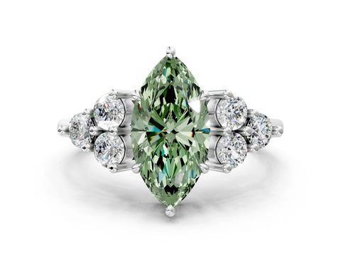 White gold Fancy Green Marquise Cut Brilliant Diamond Cluster Accent Solitaire Ring with Prong Setting_18