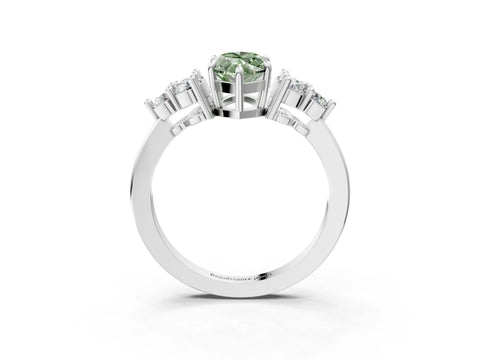 White gold Fancy Green Marquise Cut Brilliant Diamond Cluster Accent Solitaire Ring with Prong Setting_19