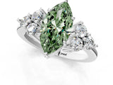 White gold Fancy Green Marquise Cut Brilliant Diamond Cluster Accent Solitaire Ring with Prong Setting_1