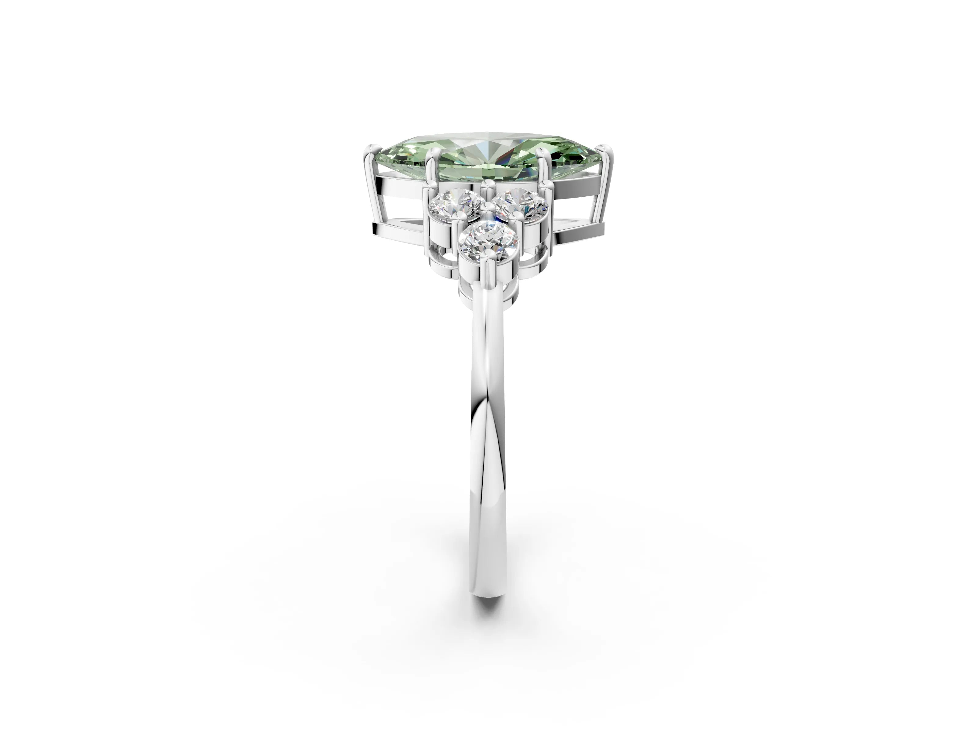 White gold Fancy Green Marquise Cut Brilliant Diamond Cluster Accent Solitaire Ring with Prong Setting_20
