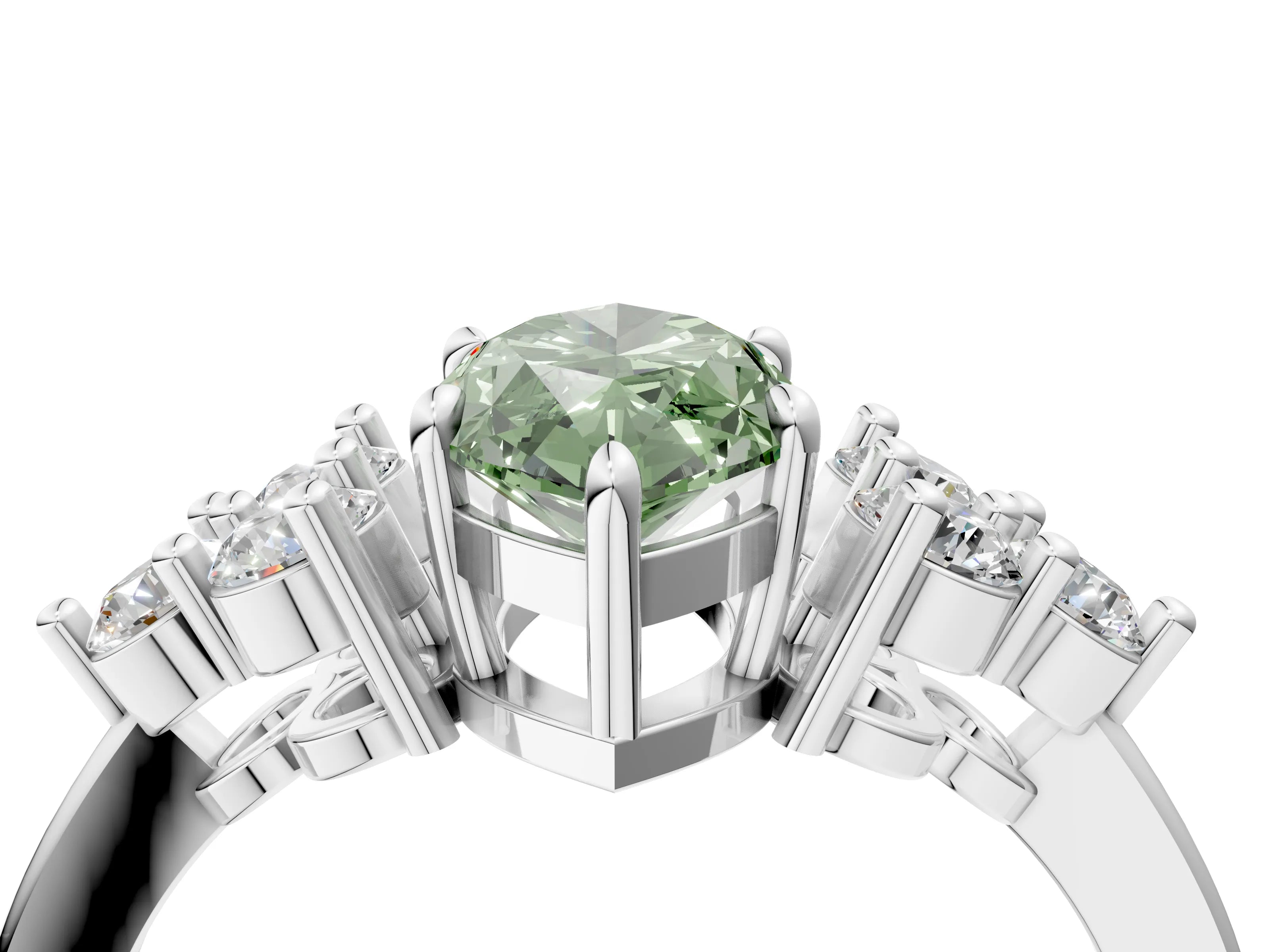 White gold Fancy Green Marquise Cut Brilliant Diamond Cluster Accent Solitaire Ring with Prong Setting_22