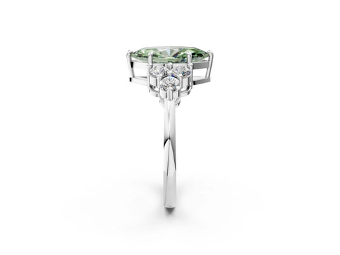 White gold Fancy Green Marquise Cut Brilliant Diamond Cluster Accent Solitaire Ring with Prong Setting_2