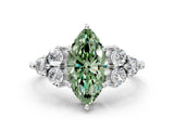 White gold Fancy Green Marquise Cut Brilliant Diamond Cluster Accent Solitaire Ring with Prong Setting_30