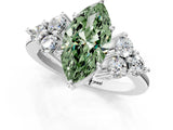 White gold Fancy Green Marquise Cut Brilliant Diamond Cluster Accent Solitaire Ring with Prong Setting_31