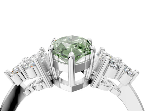 White gold Fancy Green Marquise Cut Brilliant Diamond Cluster Accent Solitaire Ring with Prong Setting_32