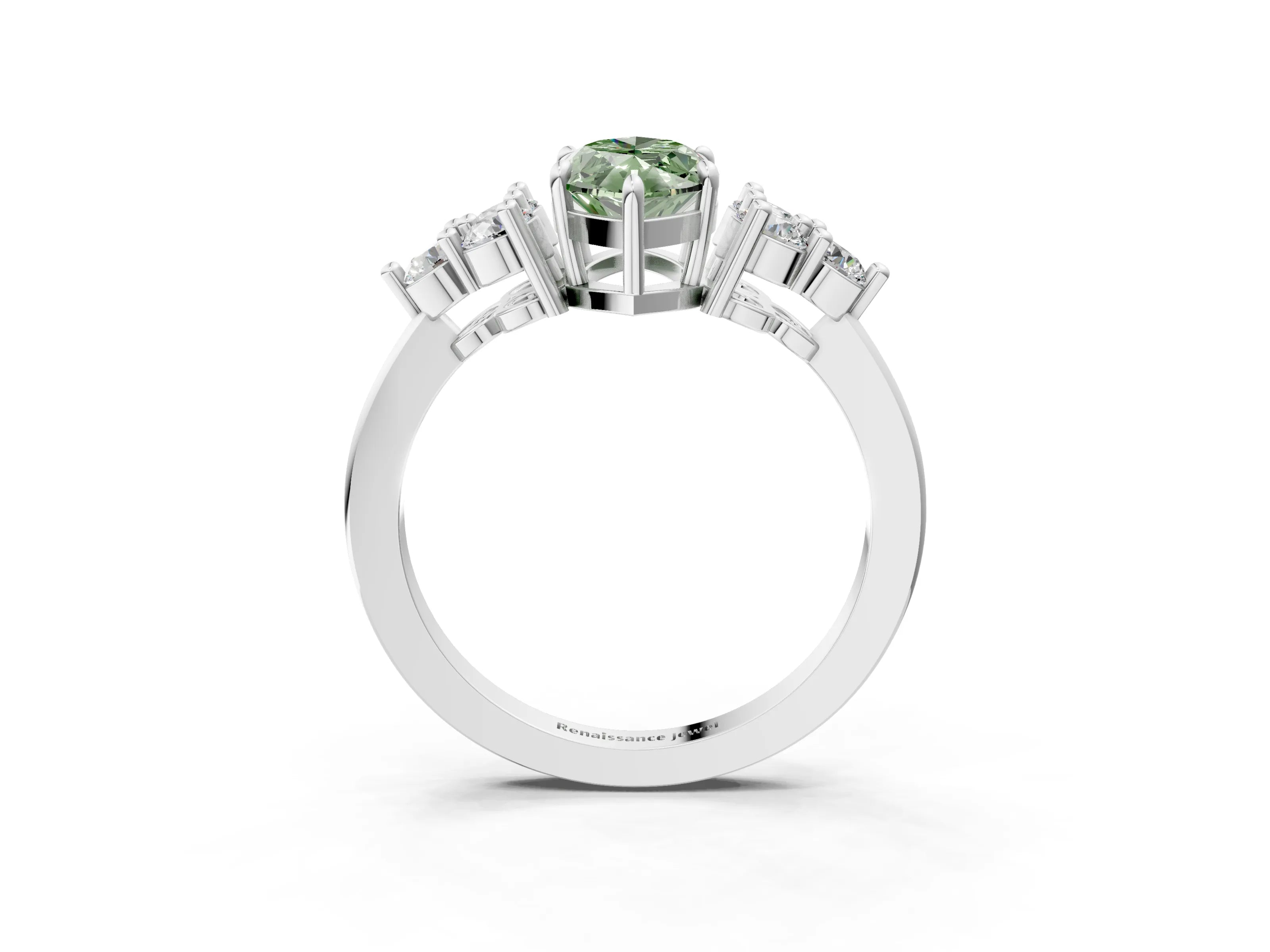 White gold Fancy Green Marquise Cut Brilliant Diamond Cluster Accent Solitaire Ring with Prong Setting_33