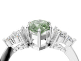 White gold Fancy Green Marquise Cut Brilliant Diamond Cluster Accent Solitaire Ring with Prong Setting_4