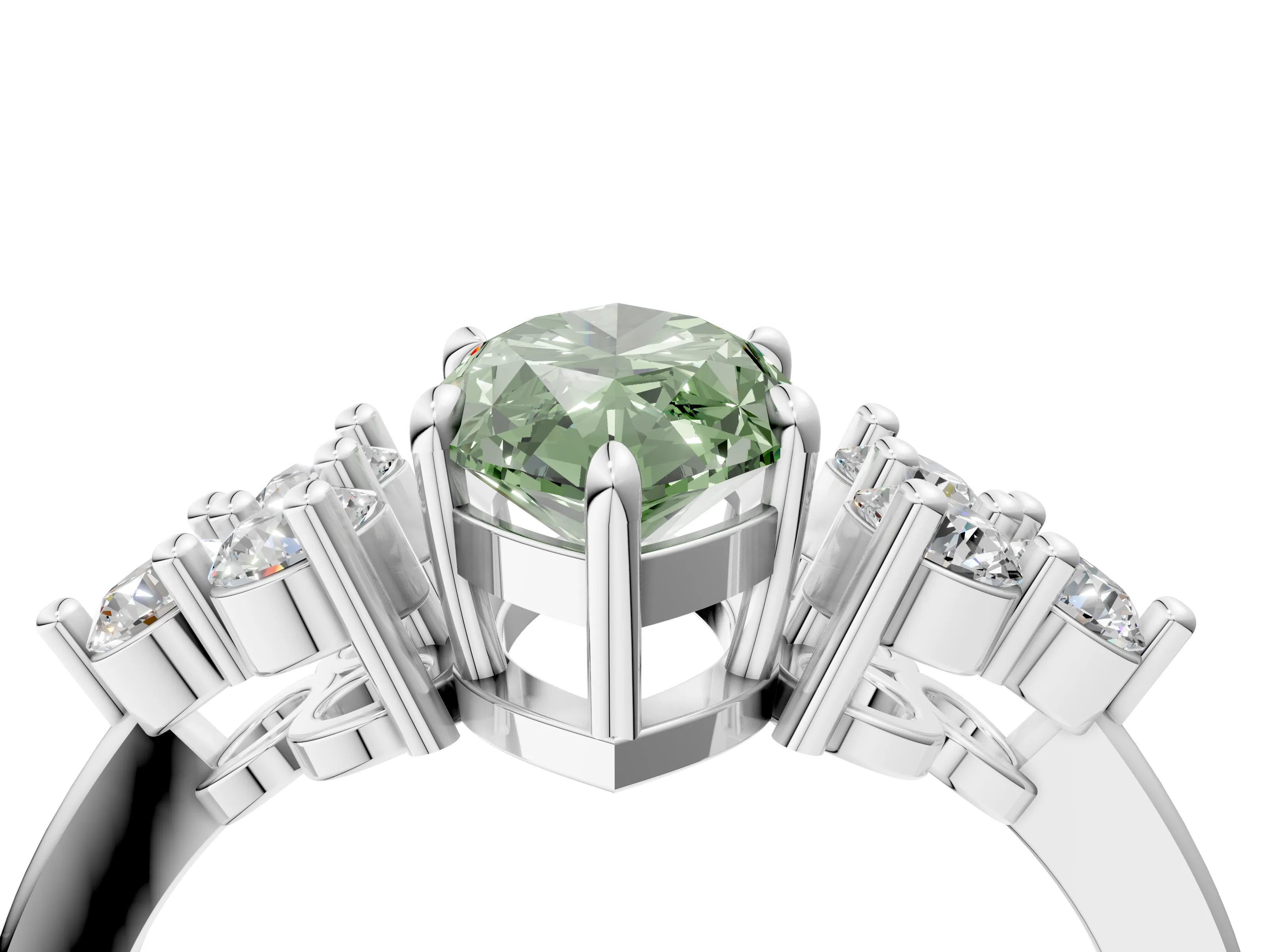 White gold Fancy Green Marquise Cut Brilliant Diamond Cluster Accent Solitaire Ring with Prong Setting_4