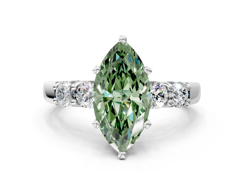 White gold Fancy Green Marquise Cut Brilliant Diamond Five-Stone Engagement Ring with Prong Setting on a Classic Band_3