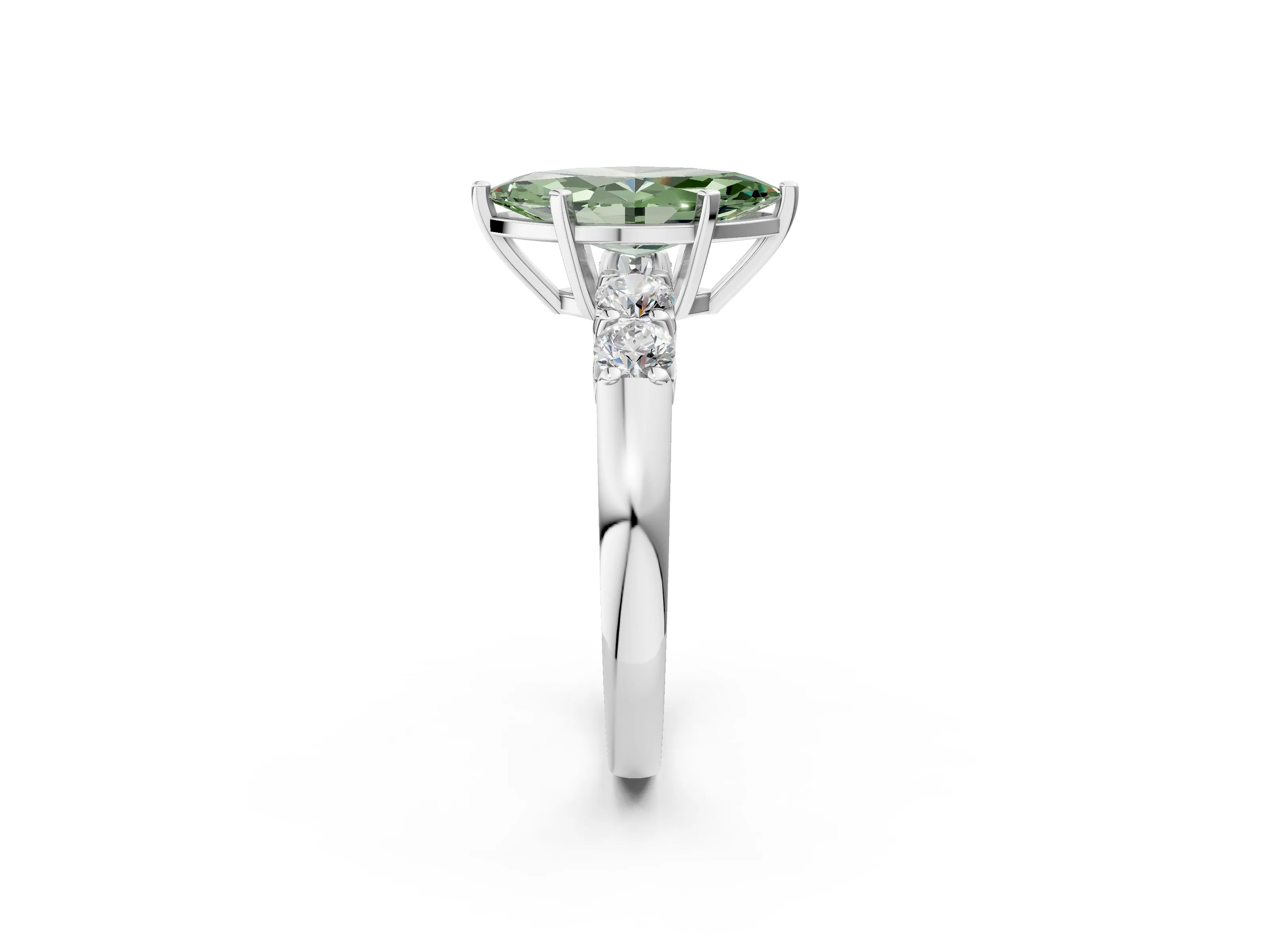 White gold Fancy Green Marquise Cut Brilliant Diamond Five-Stone Engagement Ring with Prong Setting on a Classic Band_5