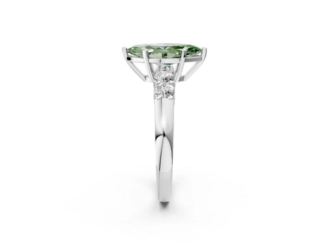 White gold Fancy Green Marquise Cut Brilliant Diamond Five-Stone Engagement Ring with Prong Setting on a Classic Band_5